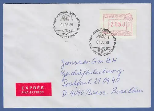 Finnland 1989 FRAMA-ATM SANTA CLAUS Mi.-Nr 6 Wert 2050 auf Express-FDC nach D