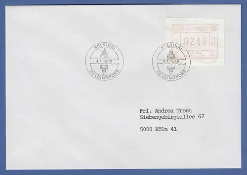 Finnland FRAMA-Sonder-ATM FINLANDIA`88 Mi.-Nr. 4.1 Wert 240 auf FDC nach D