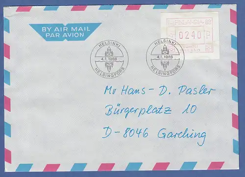 Finnland FRAMA-Sonder-ATM FINLANDIA`88 Mi.-Nr. 4.1 Wert 240 auf FDC gel. nach D