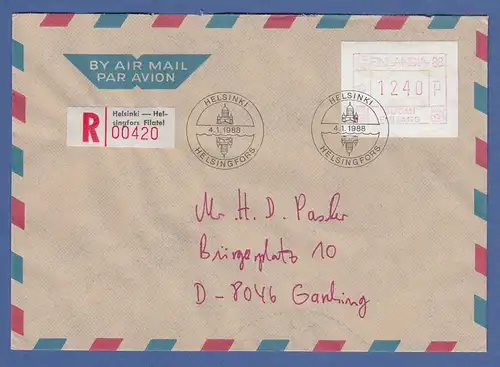 Finnland FRAMA-Sonder-ATM FINLANDIA`88 Mi.-Nr. 4.1 Wert 1240 auf R-FDC nach D