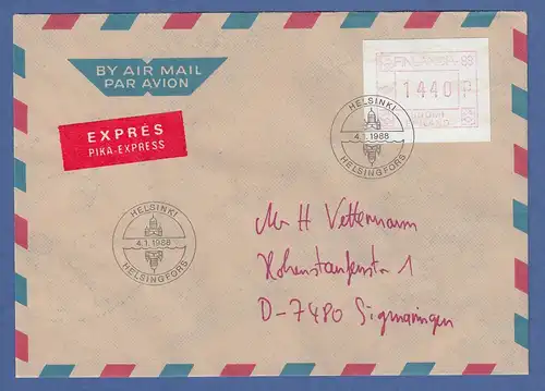 Finnland FRAMA-Sonder-ATM FINLANDIA`88 Mi.-Nr 4.1 Wert 1440 auf Express-FDC -> D