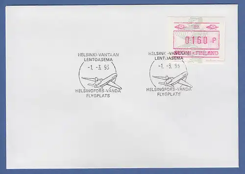 Finnland 1993 ATM Mi-Nr. 14.1 aus OA # 02 (schmale Ziffern) Wert 160 auf FDC 