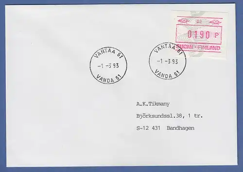 Finnland 1993 ATM Mi-Nr. 14.1 aus OA # 02 (schmale Ziffern) Wert 190 auf FDC 