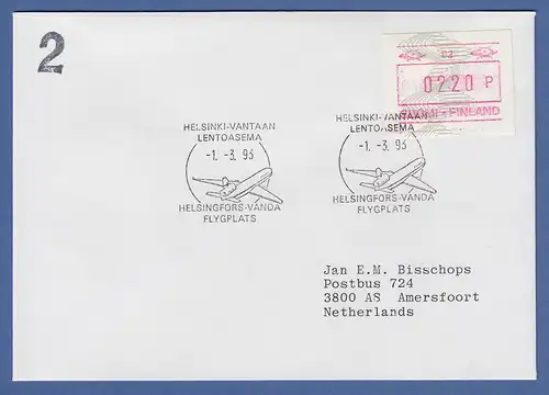 Finnland 1993 ATM Mi-Nr. 14.1 aus OA # 02 (schmale Ziffern) Wert 220 auf FDC 