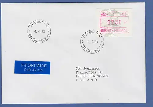 Finnland 1993 ATM Mi-Nr 14.2 Aut.-# 001 Druckausfall rechts Wert 230 auf FDC 