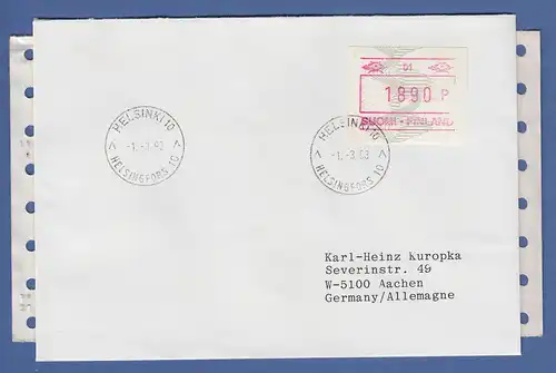 Finnland 1993 ATM Mi-Nr 14.2 Aut.-# 001 Druckausfall rechts Wert 1890 auf R-FDC 