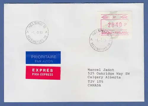 Finnland 1993 ATM Mi-Nr 14.2 Aut.-# 001 Druckausfall rechts Wert 2840 EXPR-FDC 