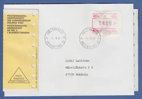 Finnland 1993 ATM Mi-Nr 14.2 Aut.-# 001 Druckausfall rechts Wert 1400 NN-FDC 