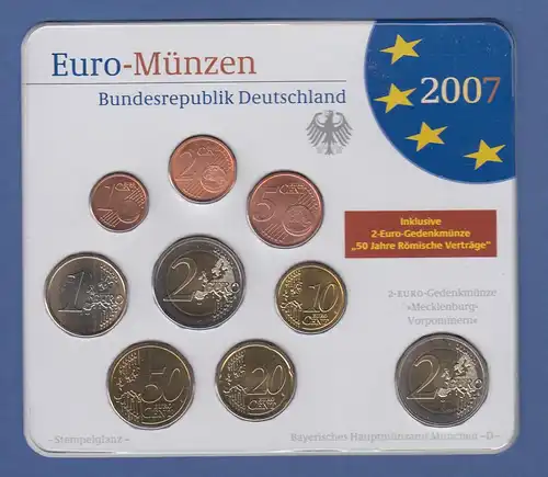 Bundesrepublik EURO-Kursmünzensatz 2007 D Normalausführung stempelglanz