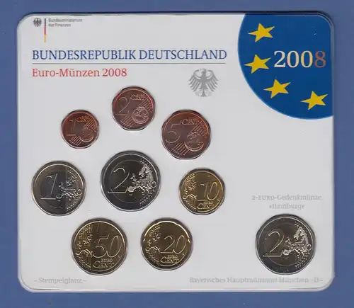 Bundesrepublik EURO-Kursmünzensatz 2008 D Normalausführung stempelglanz