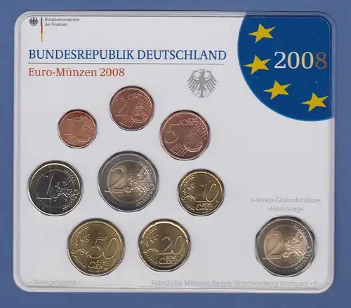 Bundesrepublik EURO-Kursmünzensatz 2008 F Normalausführung stempelglanz