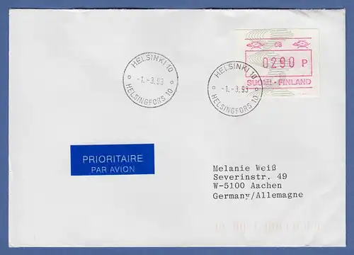 Finnland 1993 ATM Mi-Nr 14.2 Aut.-# 008 Wert 290 auf FDC nach Deutschland