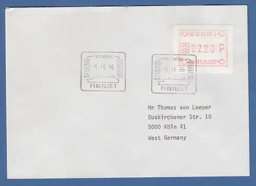 Finnland FRAMA-ATM Mi.-Nr. 1.2 braunrot Wert 0220 auf Schifspost-Brief nach D