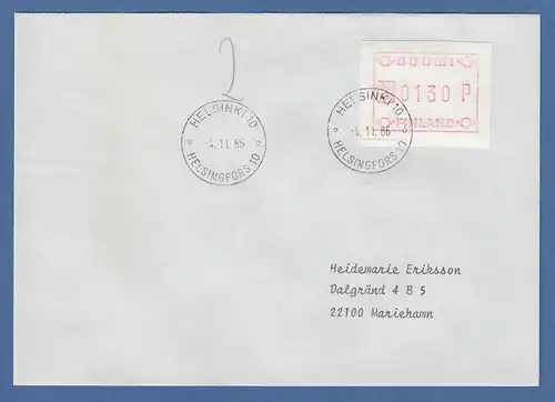 Finnland FRAMA-ATM Mi.-Nr. 1.2 braunrot Wert 0130 auf Inlands-Brief 2. Klasse