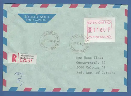 Finnland FRAMA-ATM Mi.-Nr. 1.2 Wert 1130 aus OA Helsinki auf R-Bf. 31.12.87