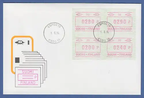 Finnland FRAMA-ATM Mi.-Nr. 23.2  Aut.-# 20 Satz 200-240-280-290 auf offiz. FDC