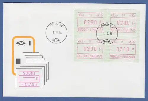 Finnland FRAMA-ATM Mi.-Nr. 23.2  Aut.-# 25 Satz 200-240-280-290 auf offiz. FDC