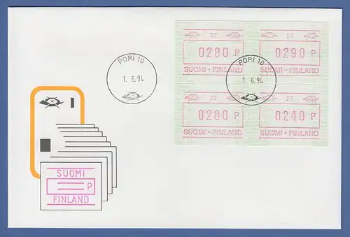 Finnland FRAMA-ATM Mi.-Nr. 23.2  Aut.-# 22 Satz 200-240-280-290 auf offiz. FDC