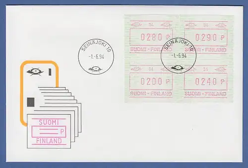 Finnland FRAMA-ATM Mi.-Nr. 23.2  Aut.-# 34 Satz 200-240-280-290 auf offiz. FDC