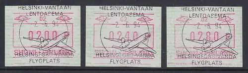 Finnland FRAMA-ATM Mi.-Nr. 23.1  Aut.-# 02 Satz 200-240-280 mit Tarif-ET-O