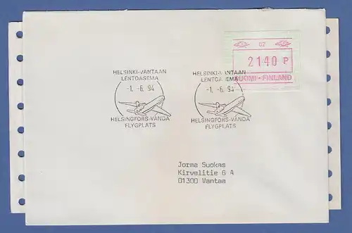 Finnland FRAMA-ATM Mi.-Nr. 23.1  Aut.-# 02 hoher Wert 2140 auf R-FDC 1.6.94.