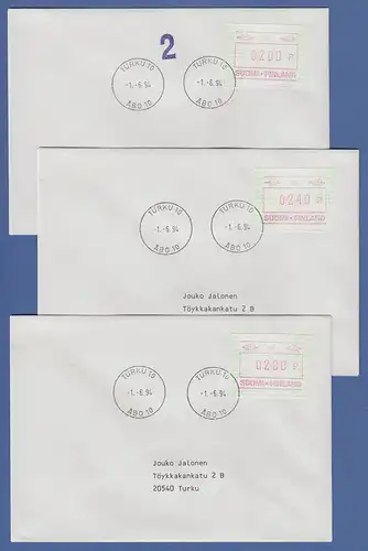 Finnland FRAMA-ATM Mi.-Nr. 23.2 Aut.-# 05 Satz 200-240-280 auf 3 FDC 1.6.94