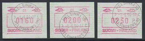 Finnland FRAMA-ATM Mi.-Nr. 23.2 Aut.-# 01 Satz 160-200-230 mit ET-O 1.6.94