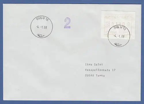 Finnland 1988 FRAMA-ATM Mi.-Nr. 3.1 SCHMALE ZIFFERN (Oulu) Wert 140 auf FDC