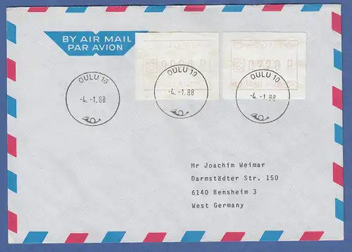 Finnland 1988 FRAMA-ATM Mi.-Nr. 3.1 SCHMALE ZIFFERN (Oulu) 020-220 auf FDC gn