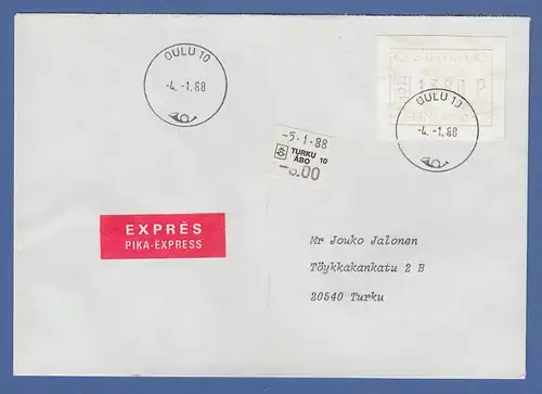 Finnland 1988 FRAMA-ATM Mi.-Nr. 3.1 SCHMALE ZIFFERN (Oulu) Wert 1380 Expr.-FDC 