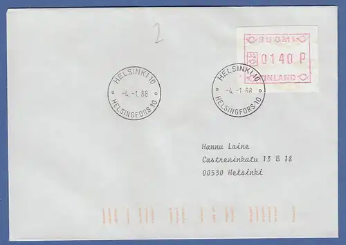 Finnland 1988 FRAMA-ATM Mi.-Nr. 3.2 c Wert 0140 aus OA auf FDC, HELSINKI 4.1.88