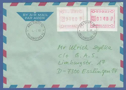 Finnland 1988 FRAMA-ATM Mi.-Nr. 3.2 c Werte 0100 und 0140 aus OA auf FDC 4.1.88