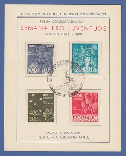 Brasilien 1940 amtl. Gedenkblatt Woche für die Jugend mit Mi.-Nr. 516-519 SELTEN