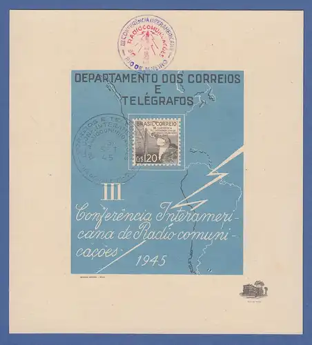 Brasilien 1945 philatel. Gedenkblatt zur 3. amerikanischen Radiokonferenz gest.