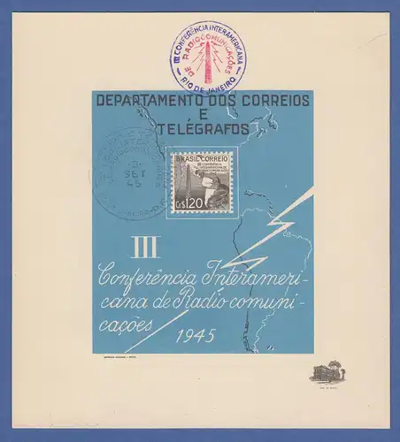 Brasilien 1945 philatel. Gedenkblatt 3. amerikanischen Radiokonferenz gestemp.