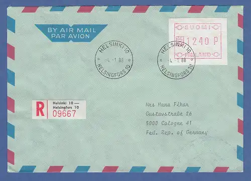 Finnland 1988 FRAMA-ATM Mi.-Nr. 3.2 c Wert 1240 aus OA Helsinki auf R-FDC nach D