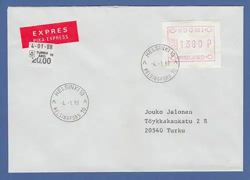 Finnland 1988 FRAMA-ATM Mi.-Nr. 3.2 c Wert 1380 aus OA Helsinki a. Inl.-Expr.-Bf