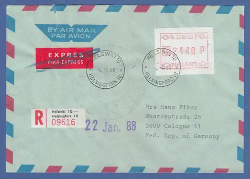 Finnland 1988 FRAMA-ATM Mi.-Nr. 3.2 c Wert 2440 aus OA Helsinki auf R-Expr.-Bf.