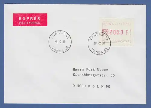 Finnland 1989 FRAMA-ATM Mi.-Nr. 5.1 xc Wert 2050 auf Eilbrief, O VANTAA 28.2.90