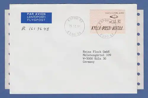 Finnland 1991 Dassault ATM Mi.-Nr. 10.1 Z1 hoher Wert 18,90 auf R-Brief nach D