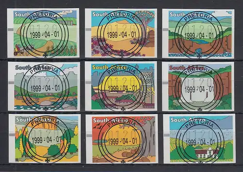Südafrika FRAMA-ATM Landschaften Mi.-Nr. 14-22 je Wert 120 mit O Pretoria 1.4.99