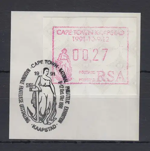 Südafrika RSA Sonder-ATM KAAPSTAD von VS Mi.-Nr. 10.1 Wert 00,27 auf Briefstück