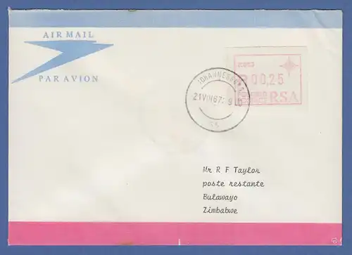 RSA ATM 1. Ausgabe P.003 als Gummidruck auf Brief nach Zimbabwe, 21.8.87. 