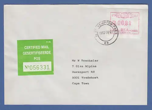 RSA Sonder-ATM STAMP 150 SEELS aus OA Mi.-Nr. 9d Wert 00,81 auf Certified-FDC