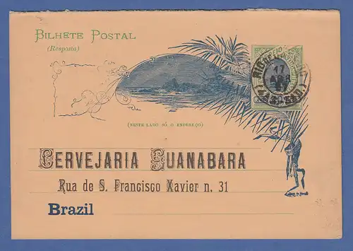 Brasilien Antwort-Ganzsache Bilhete Postal 1897 gel. an die CERVEJARIA GUANABARA