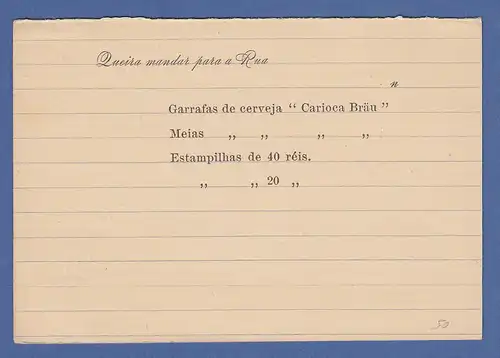 Brasilien Antwort-Ganzsache Bilhete Postal 1897 gel. an die CERVEJARIA GUANABARA