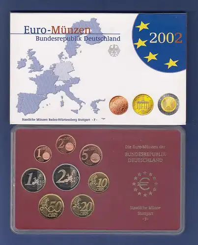 Bundesrepublik EURO-Kursmünzensatz 2002 F Spiegelglanz-Ausführung PP