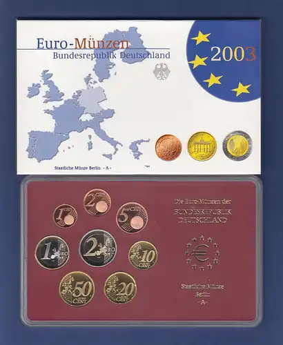 Bundesrepublik EURO-Kursmünzensatz 2003 A Spiegelglanz-Ausführung PP