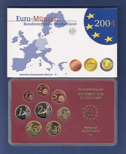 Bundesrepublik EURO-Kursmünzensatz 2004 D Spiegelglanz-Ausführung PP
