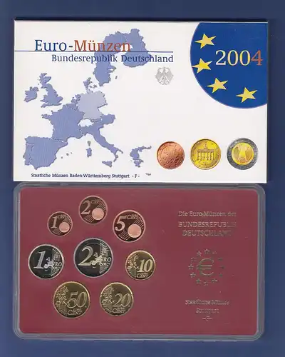 Bundesrepublik EURO-Kursmünzensatz 2004 F Spiegelglanz-Ausführung PP